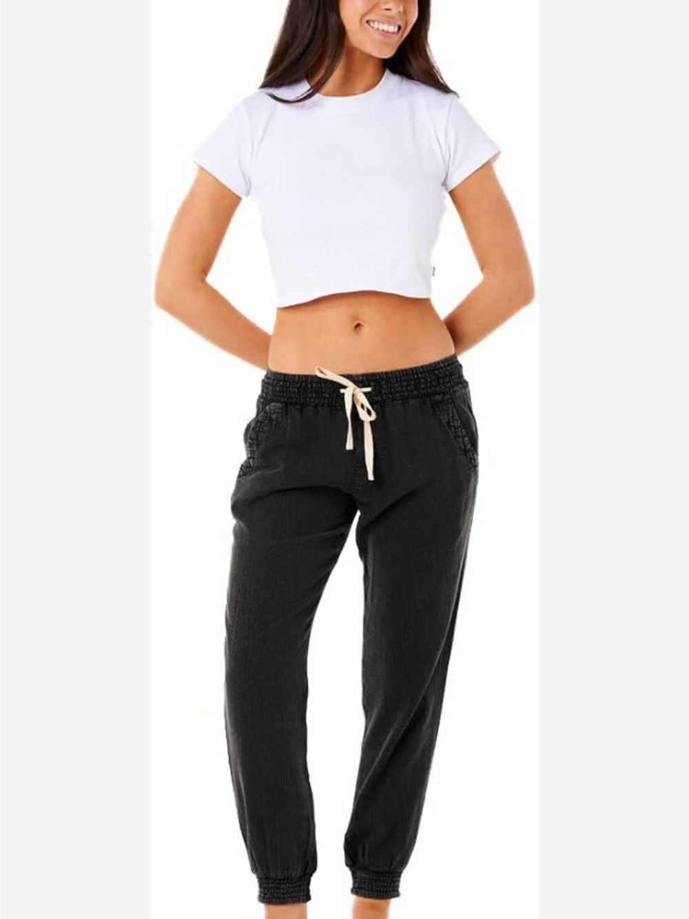 Rip Curl woman’s Black Drawstring Joggers with Elastic Cuffs XS NWOT
